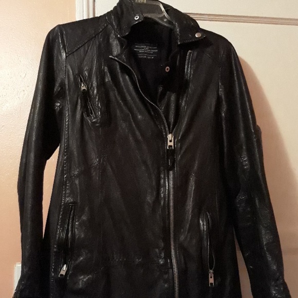 All saints black leather jacket - Picture 2 of 4
